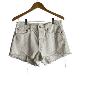 Denim Forum “The Ex-Boyfriend” White Distressed Jean Shorts